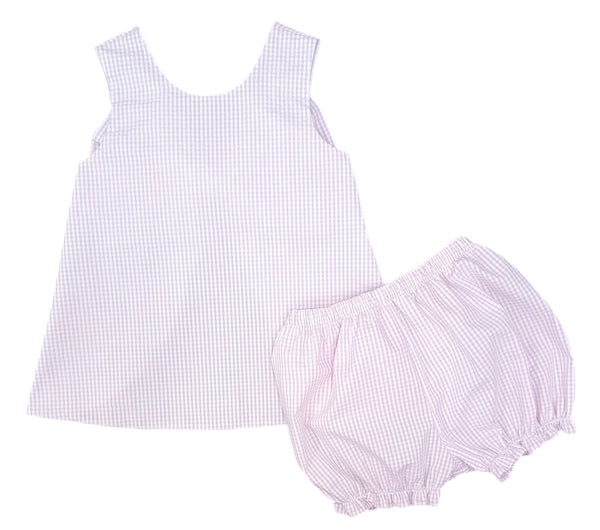 Pink Check Seersucker Lottie Bloomer Set