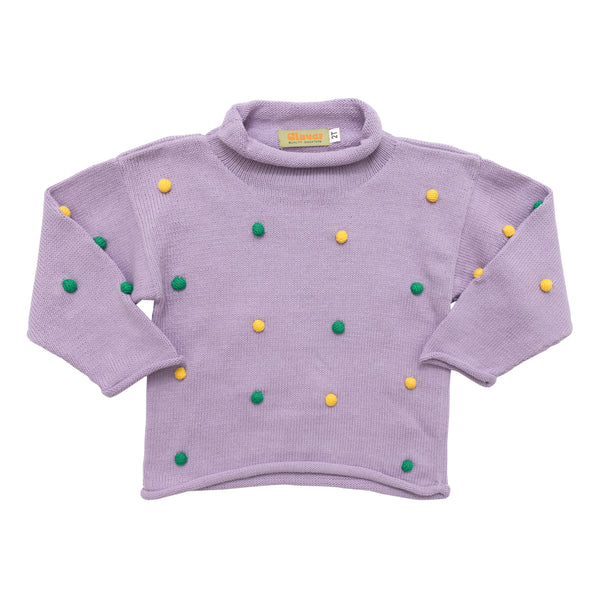 Lavender Mardi Gras Pom Pom Sweater