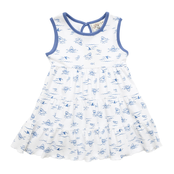 Sharks in the Water Print Tiered Dress