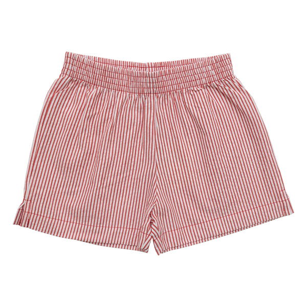 Deep Red Stripe Seersucker Shorts