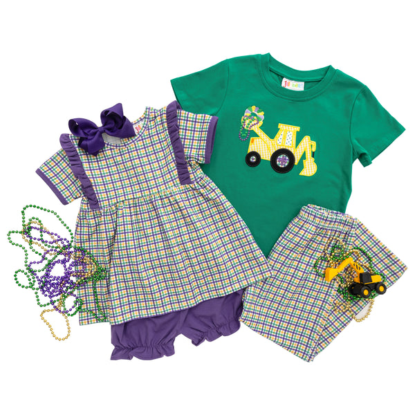 Mardi Gras Plaid Bloomer Set