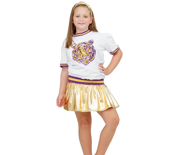 Holly Sequin Top- Purple/Gold Tiger