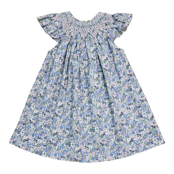 Maya Blue Flower Print Smocked Dress