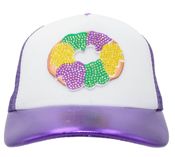 King Cake Rhinestone Trucker Cap- Metallic Purple