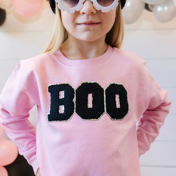 Boo Patch Halloween Sweatshirt- Pink