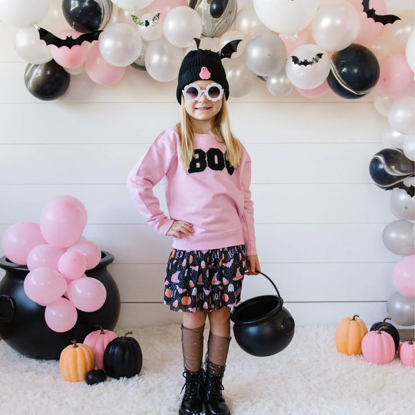 Boo Patch Halloween Sweatshirt- Pink