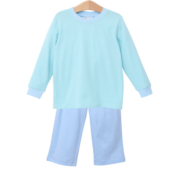 Thomas Pants Set- Mint Stripe & Light Blue