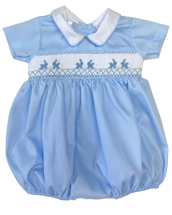 Bunny Smocked Bubble- Blue