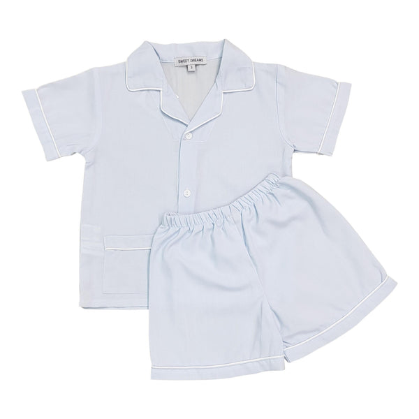 Blue White Trim Short PJ Set