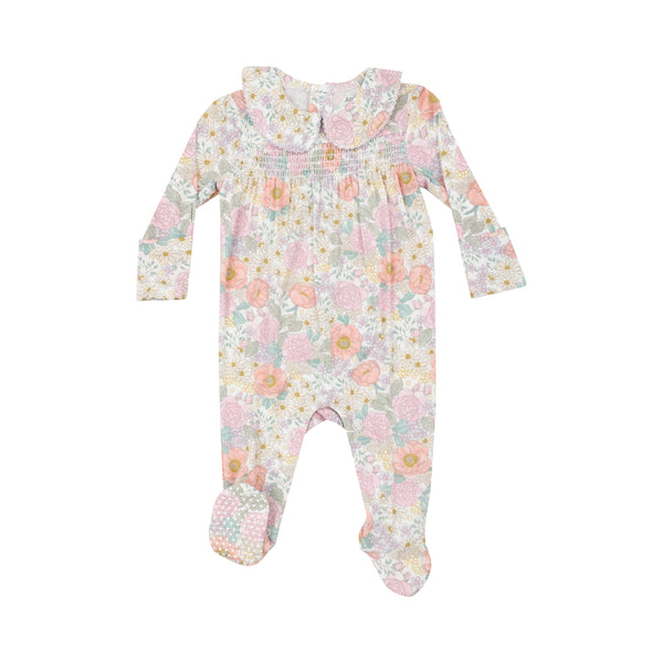 Peonies and Roses- Smocked Peter Pan Footie