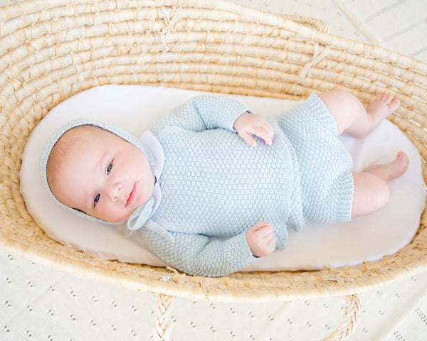 Diaper Set W/ Rice Stitch- Light Blue