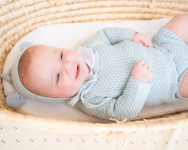 Diaper Set W/ Rice Stitch- Light Blue