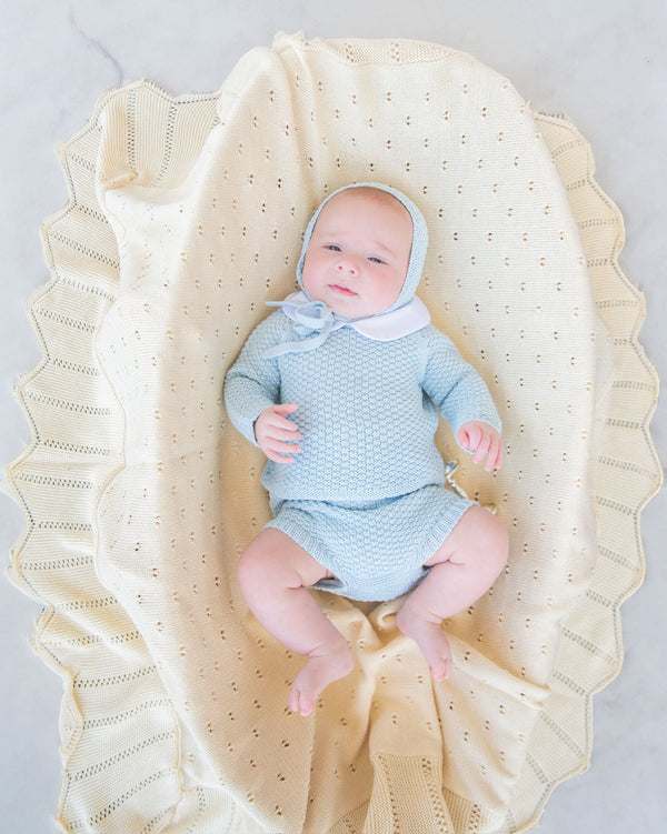 Diaper Set W/ Rice Stitch- Light Blue