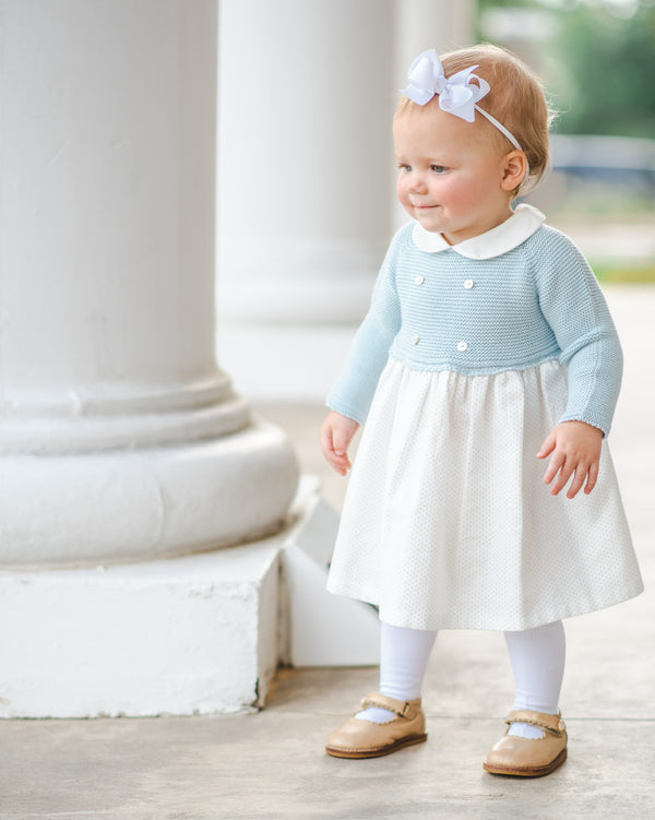 Bitty Dot Dress- Light Blue