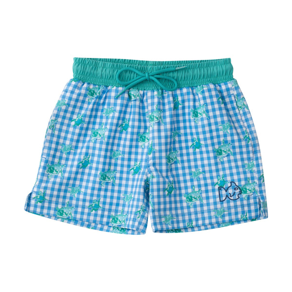 Boogie Board Swim Trunk- Marina Gingham Turtle Print