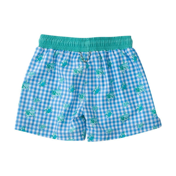 Boogie Board Swim Trunk- Marina Gingham Turtle Print