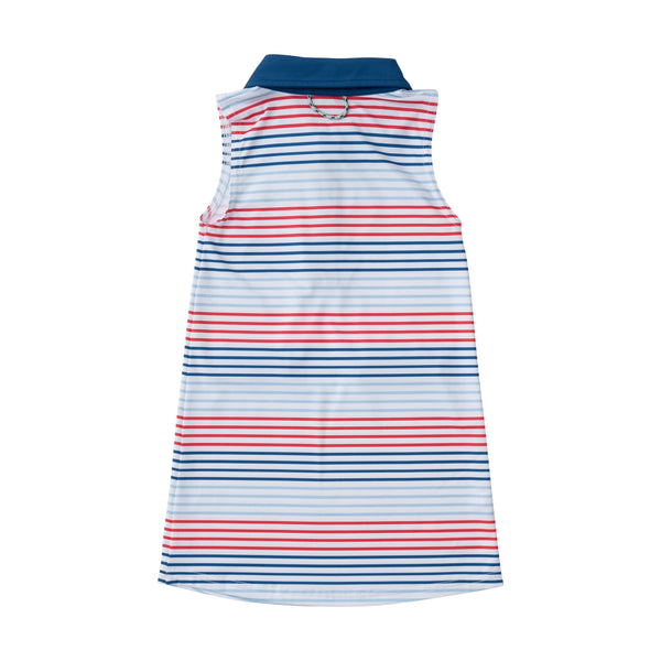 Sleeveless Pro Performance Polo Dress- Americana Stripe