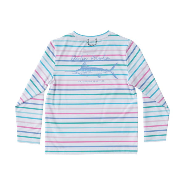 Pro Performance Fishing T-shirt- Fuchsia Pink Multi Color Stripe