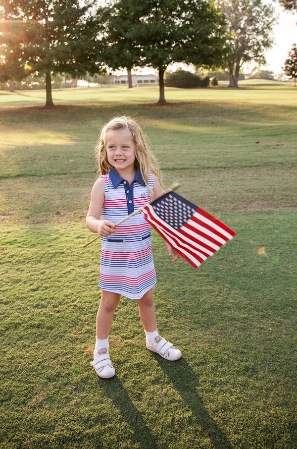 Sleeveless Pro Performance Polo Dress- Americana Stripe