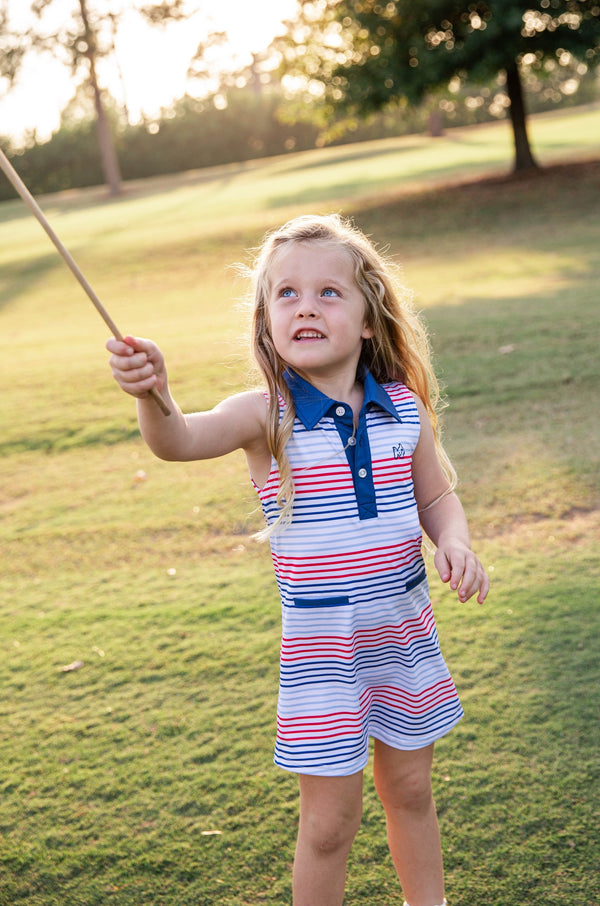 Sleeveless Pro Performance Polo Dress- Americana Stripe