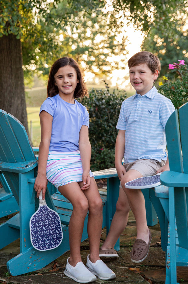 Too Cool for School Heathered Polo- Clear Sky Stripe