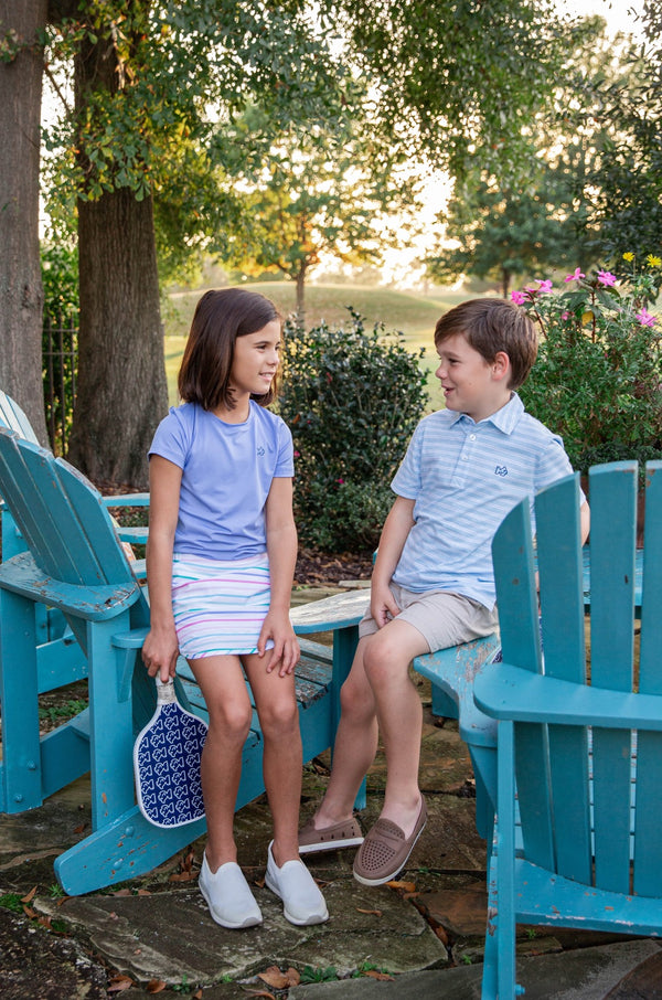 Too Cool for School Heathered Polo- Clear Sky Stripe