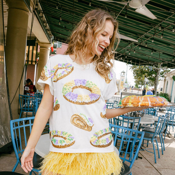 King Cake All Over Tee- White (Women's)