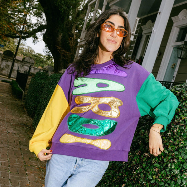 mardi gras color block sweatshirt