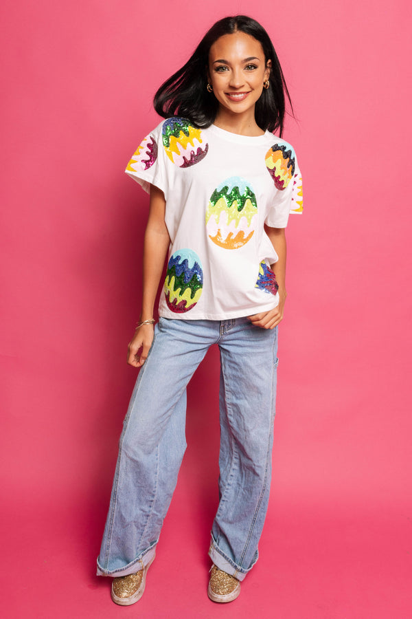 White Groovy Easter Egg Tee- (Women's)