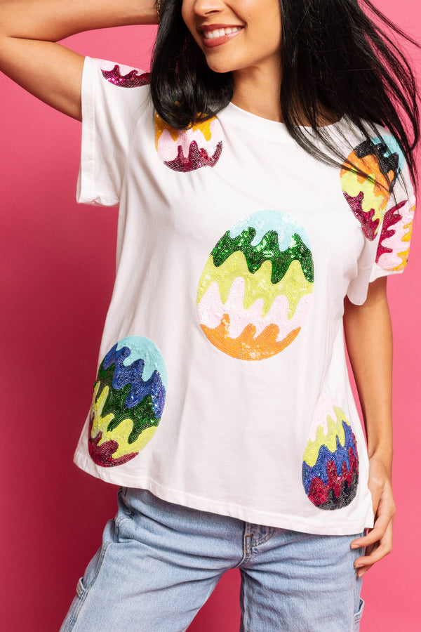 White Groovy Easter Egg Tee- (Women's)