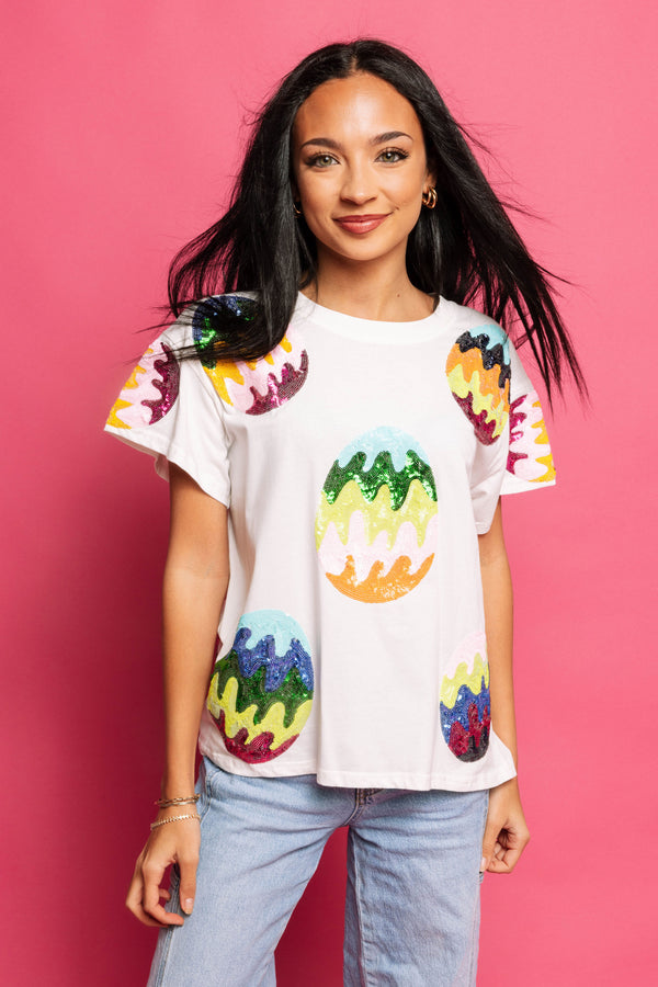 White Groovy Easter Egg Tee- (Women's)