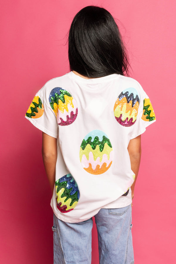 White Groovy Easter Egg Tee- (Women's)