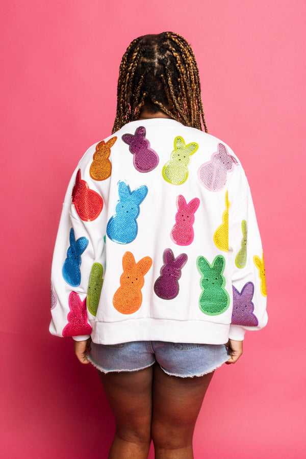 White Multi Peeps Sweatshirt- (Women's)