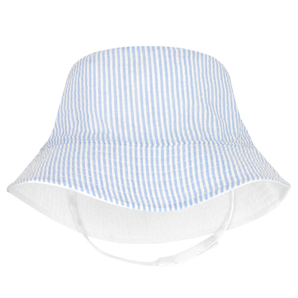 Reversible Seersucker Hat W/ Straps- Light Blue