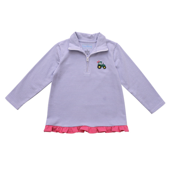 1/4 Zip Ruffle Pullover- Tractor