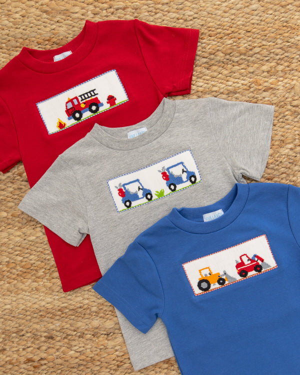 Firetruck Smocked Knit Tee- Red