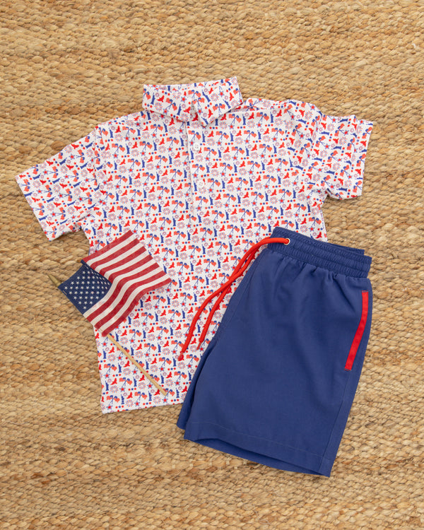 Youth Albatross Polo- W/ Americana Print