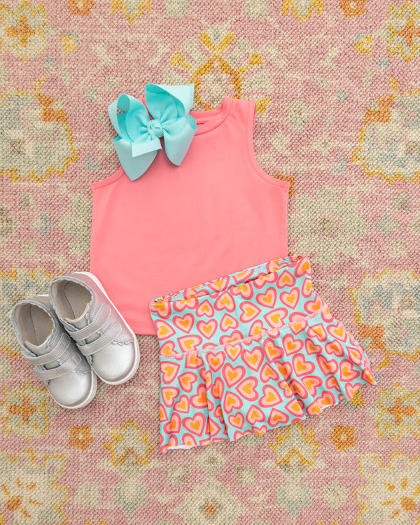 Skirt- Turquoise/Pink Hearts