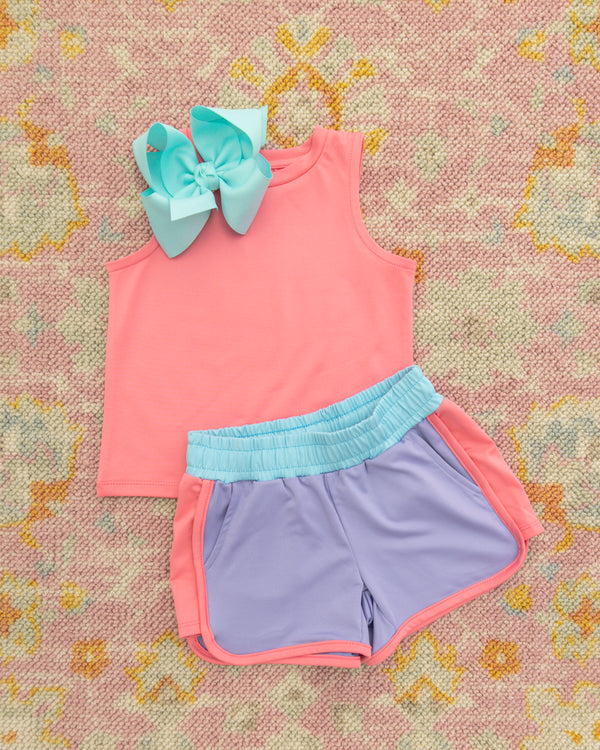 Purple Color Block Shorts