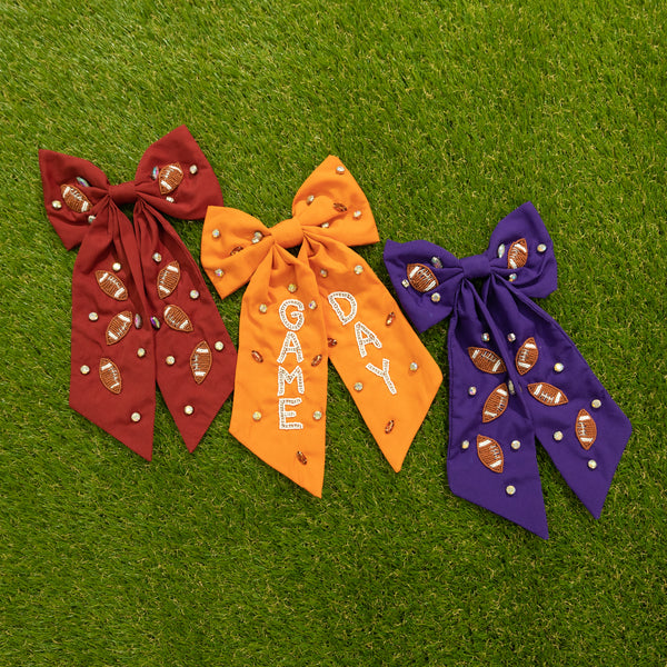 Football Embroidered Barrette Hair Clip : Purple