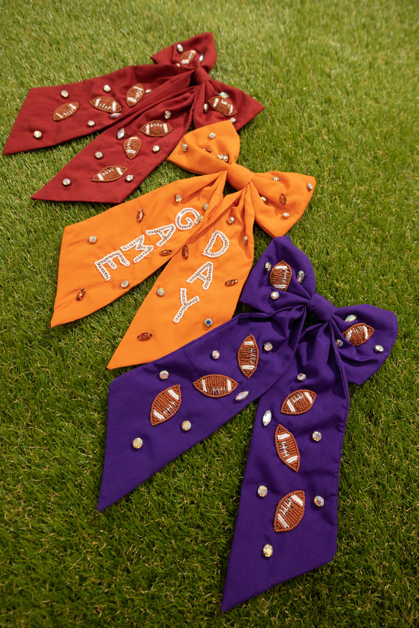 Football Embroidered Barrette Hair Clip : Purple