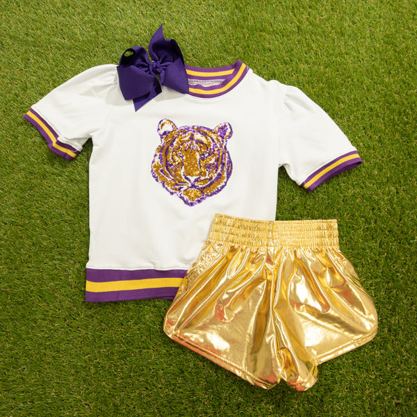 Holly Sequin Top- Purple/Gold Tiger