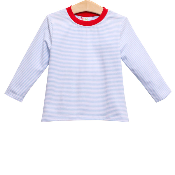 James LS Shirt- Light Blue Stripe & Red