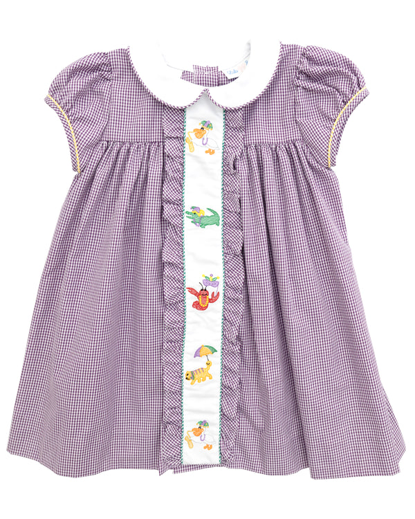 Mardi Gras Animal Dress- Purple Gingham