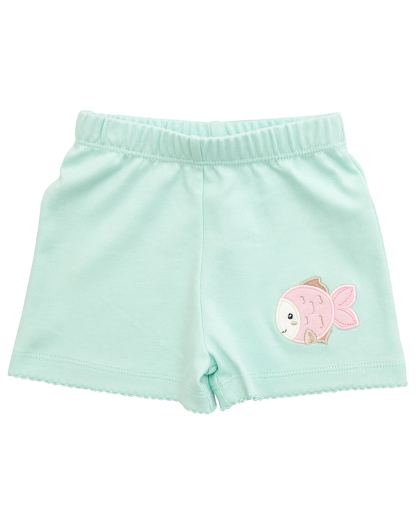 Picot Trim Fish Shorts- Jade