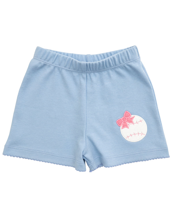 Picot Trim Baseballs Shorts- Sky Blue