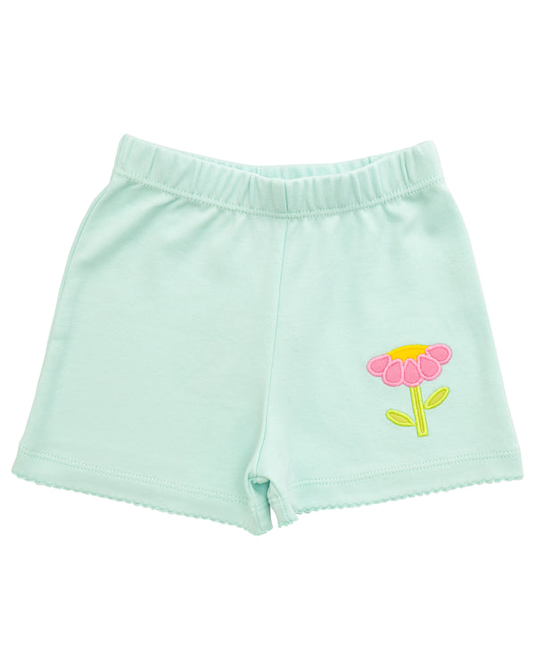 Picot Trim Flower Shorts- Jade