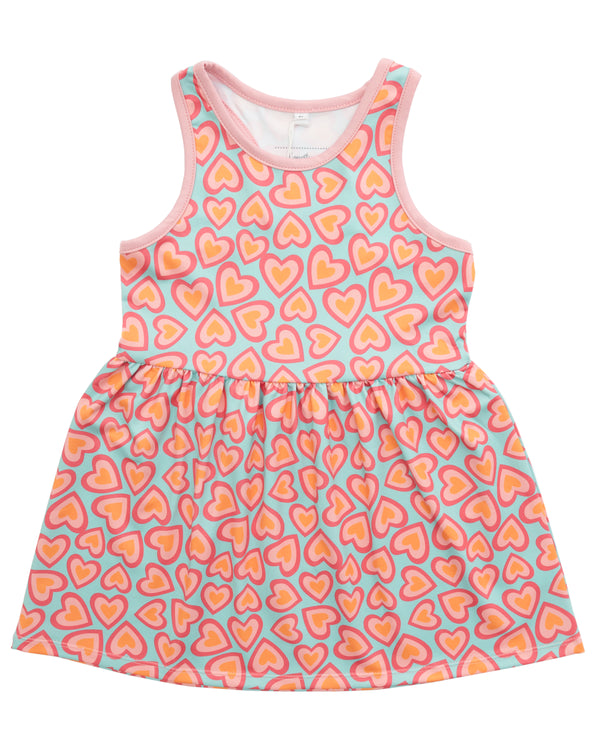 Tennis Dress- Turquoise/Pink Hearts