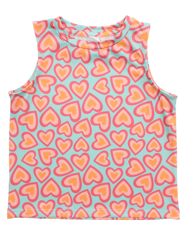 Lib Tank- Turquoise/Pink Hearts