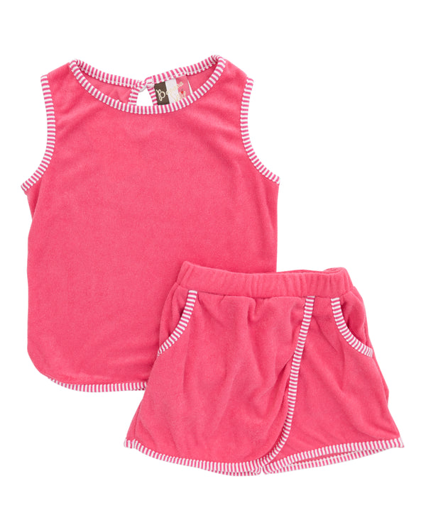 Clara Terry Skort Set- Hot Pink